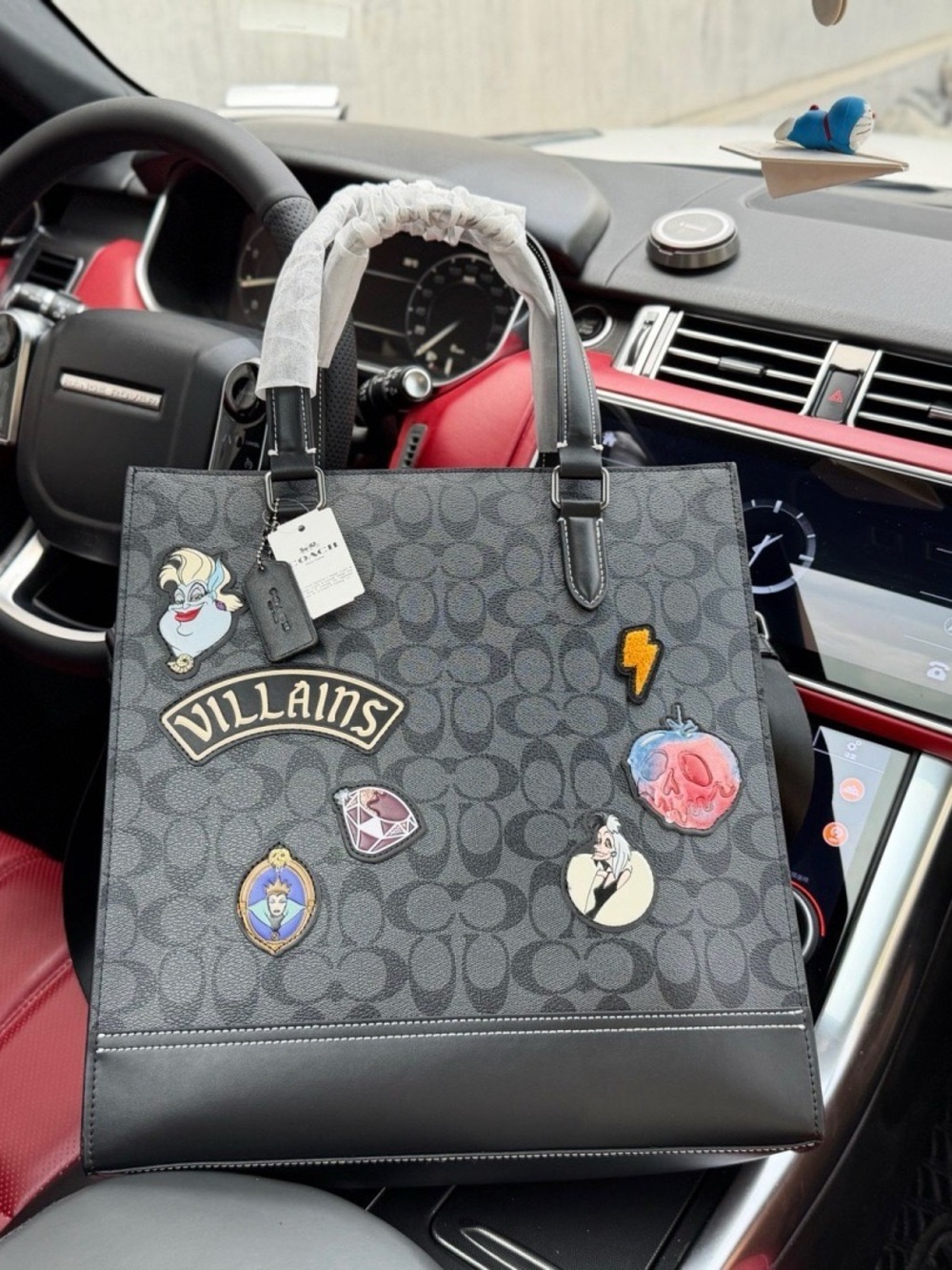 Coach Black/Gray Signature Villains Patch Tote